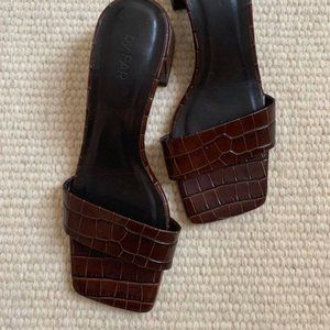 By Far Croco Nutella Embossed Leather Mules